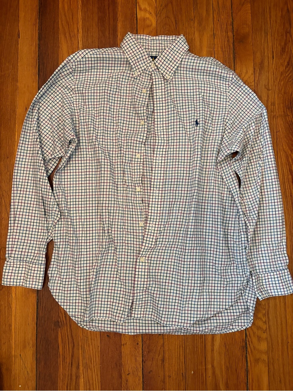 Ralph Lauren White Button-Down Shirt with Blue and Red Windowpane
